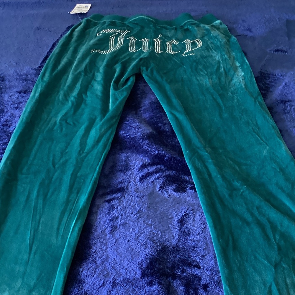 Juicy Couture Teal Velour Rhinestone Logo Pants